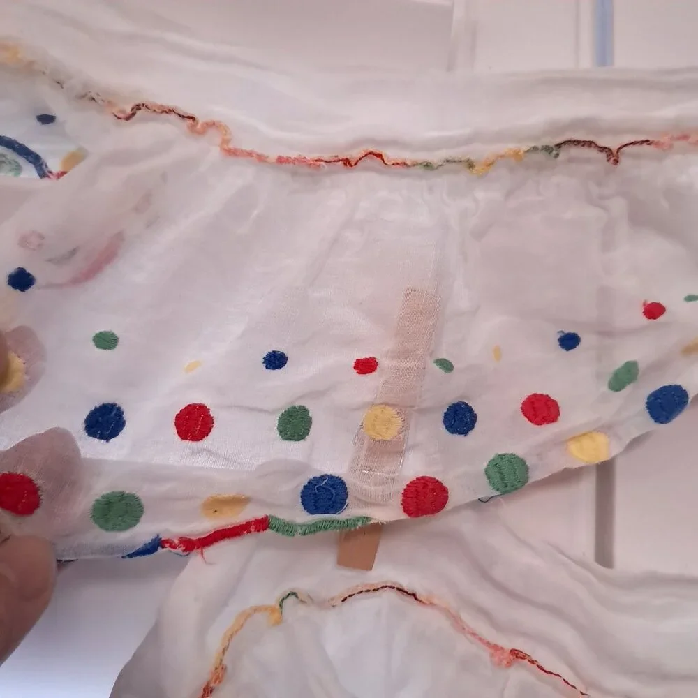 Vintage kitchen cafe curtains polka dots rainbow‎ primary colors white whimsy